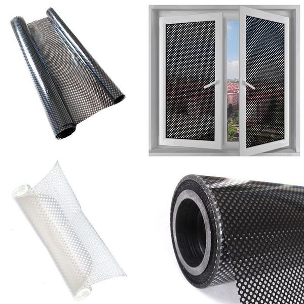 

window stickers perforated mesh film self adhesive black dotted one way privacy glass for home office decoration