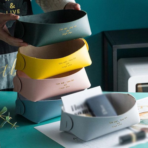 

storage bags nordic ins style rectangle foldable leather tablebox english letters porch deskkey sundries cosmetic bronzing