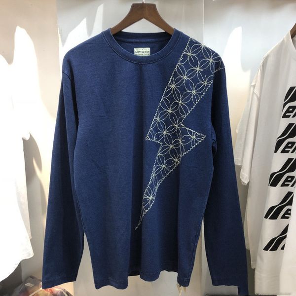 

2021 new washed old vintage long sleeve t-shirt men women streetwear tee embroidery pattern kapital t shirts op72, White;black