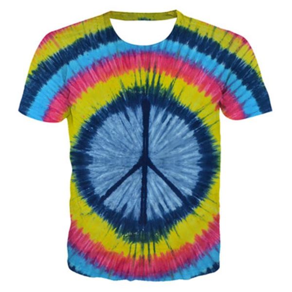 

tie-dye mens t-shirt fashion trend 3d digital printing round neck breathable short sleeve clothing summer loose plus size couple tee clothes, White;black