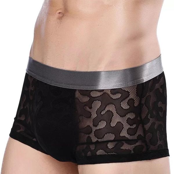 

underpants 1pcs men's fashion ice silk jacquard boxer briefs trendy masculine exotic clothing for brave men, Black;white