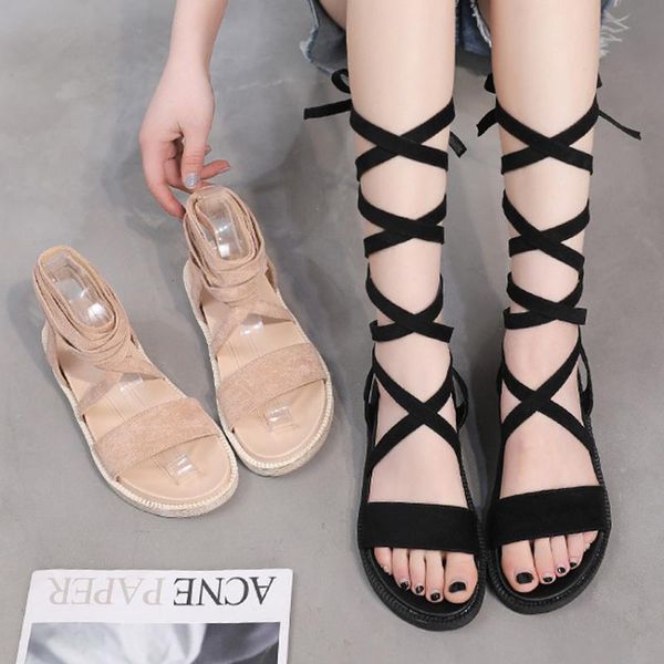 

dress shoes 2021 gladiator cross-tied women sandals black/apricot spring/summer platform flat female casual lady woman footwear