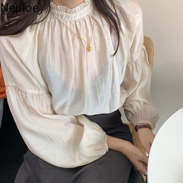 

women's blouses & shirts neploe transparent blouse women solid stand collar long sleeve ladies blusa spring 2021 fashion buttons female, White