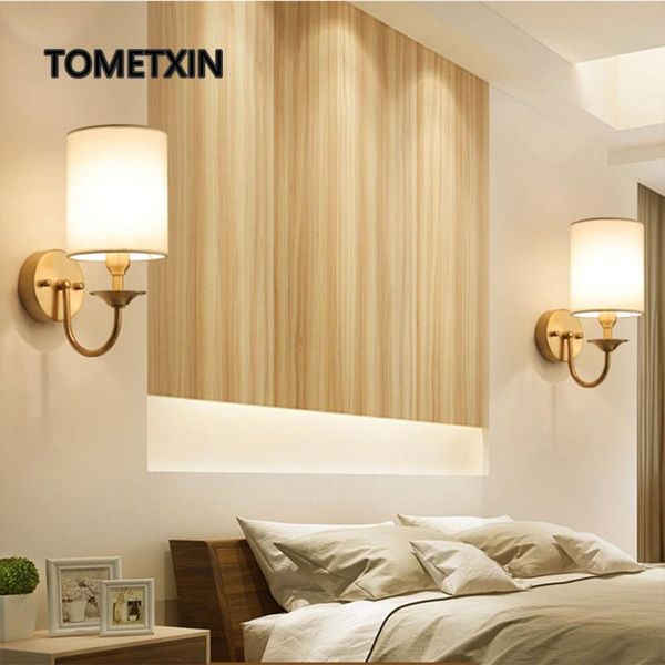 

wall decor room bedroom wall light lamp american country copper pure copper background bedside lamp simple modern corridor aisle
