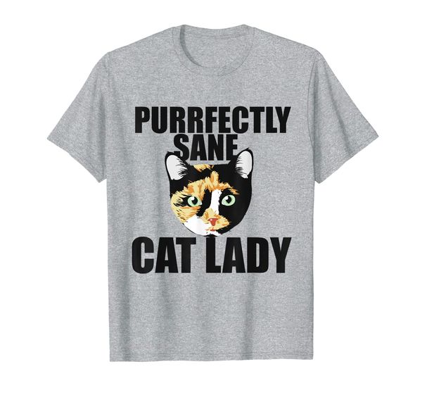 

purrfectly sane cat lady fun calico cat t-shirt, White;black