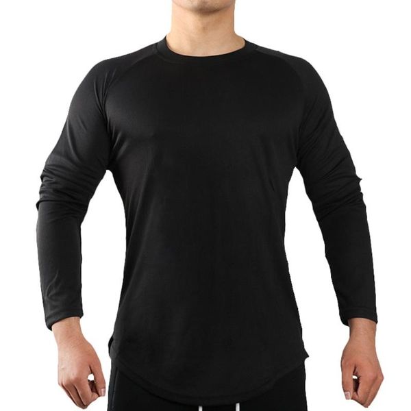 

summer men's sports t-shirt round neck quick drying, ventilating and tight fitting long sleeve printing running fitness clothes, White;black