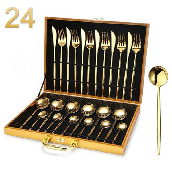 

2021 new 24 gold bagels stainless steel set of knife fork spoon luxury cutlery boxes dishwasher safe z1sf