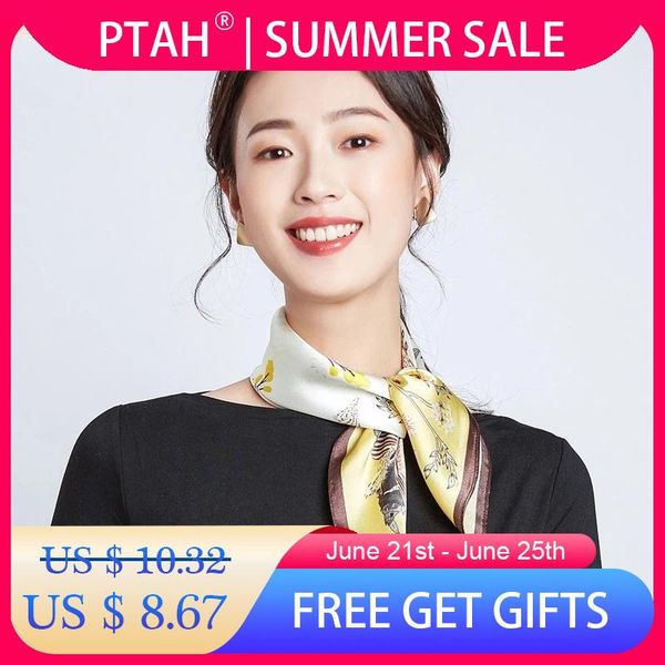 

scarves [ptah] 100% mulberry silk scarf sun protection womens wild banquet lightweight square breathable dots 53*53cm, Blue;gray