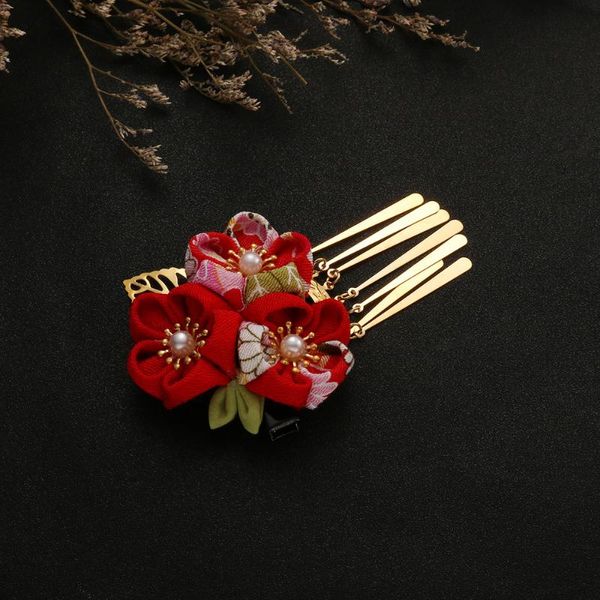 

hair clips japanese style flower shaped barrette headdress kimono accessories red