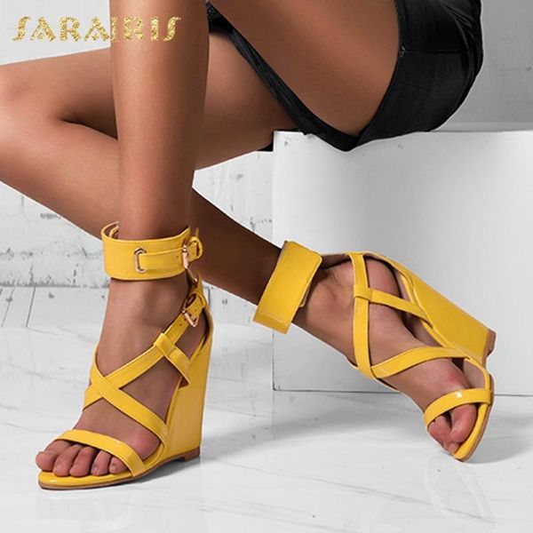 

sarairis fashion plus size 47 wedge high heels classic party club shoes woman pump buckle summer gladiator sandals ladies, Black
