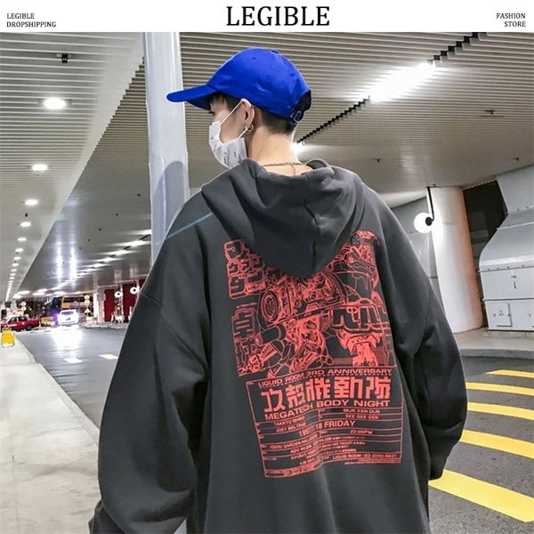 

legible men hip hop print hooded hoodies mens autumn harajuku sweatshirt male japanese streetwear skateboard pullover y200704, Black