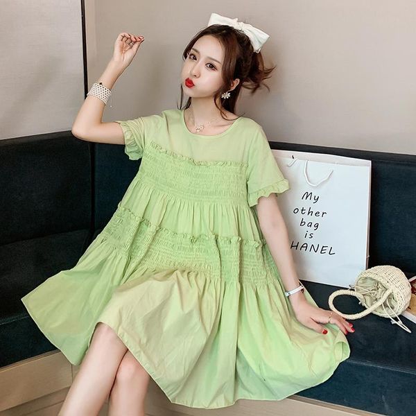 

maternity dresses 435# clothes summer cotton o neck plain color yong girl short sleeves loose stylish dress pregnant women mom, White