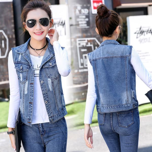 

women's vests female vest, jacket torn jeans for spring and summer, small, sleeveless, plus size q0ql, Black;white