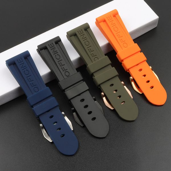 26mm preto laranja azul alaranjado de silicone de borracha de silicone substituição para Panerai cinta pin fivela impermeável assistir acessórios