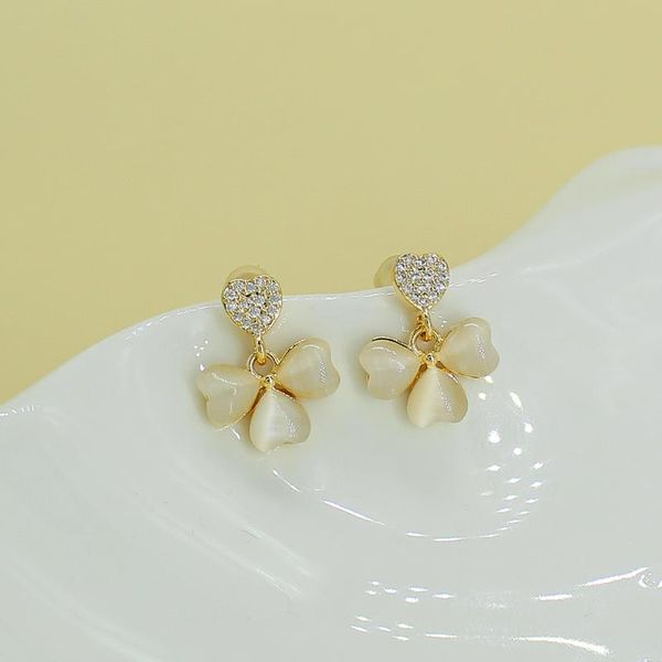 

stud exquisite trendy heart clover flowers crystal rhinestone zircon earrings suitable for women fashion elegant wedding jewelry, Golden;silver