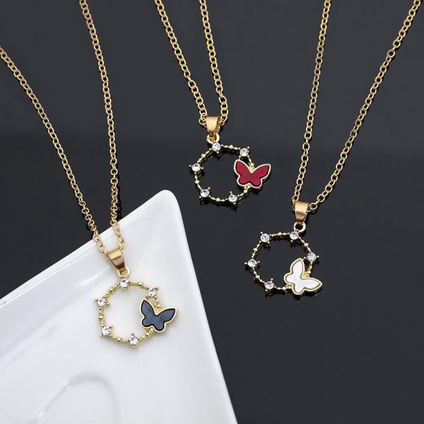 

pendant necklaces crystal round butterfly necklace for women gold color chain aesthetic elegant neck female fashion jewelry, Silver