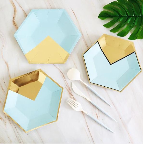 

disposable dinnerware foil blue pink gold tableware paper plates sets supplies first birthday party wedding event fiesta ins decor