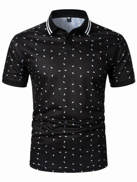 

men geo print striped trim polo shirt z0hi#, White;black