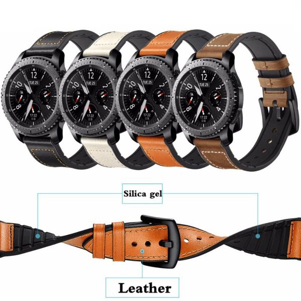 

watch bands 20/22mm band for samsung galaxy 3 46mm gear s3 frontier huawei gt 2 strap 42mm leather bracelet correa belt 41/45mm, Black;brown