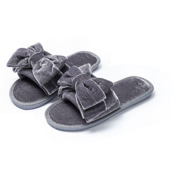

slippers autumn winter chic open-toe house pregnant women fur bow-knot bedroom flat shoes warm plush elegant girls furry slides, Black