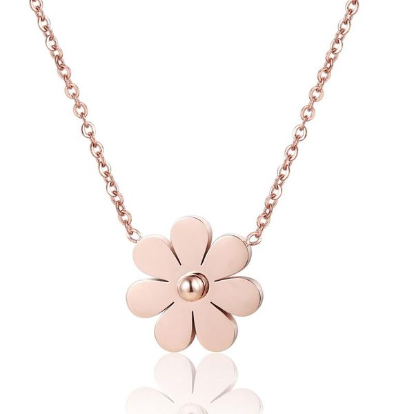 

chains fashion brand woman jewelry rose gold color daisy pendant necklace stainless steel high polish collares gift, Silver