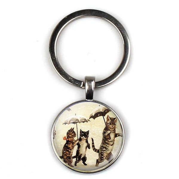 

keychains retro cute cat character key ring personality picture male and female chain car door accessories party souvenir gift, Silver