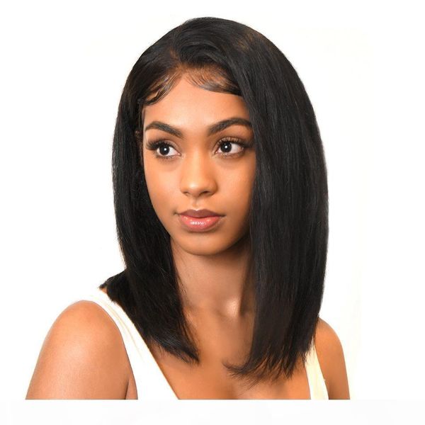 

mongolian human hair full lace wigs lace front wigs full end short straight bob wigs with baby hair, Black;brown
