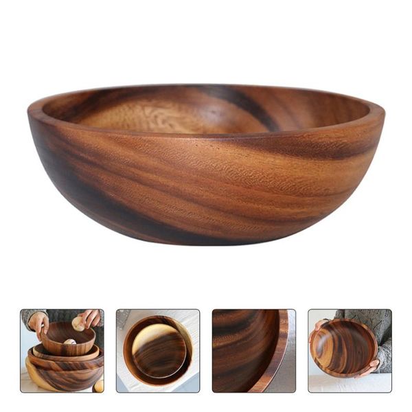 

1pc 22x7.5cm practical wood salad bowl creative thicken fruits bowl round