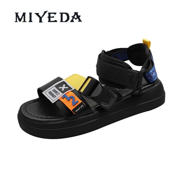 

dress shoes miyeda female sandal open toe comfortable mixed color fashion women sandals hook-loop personality designer woman flats, Black
