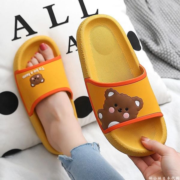 

slippers summer beach slides women men sandals flip flops candy cartoon bear platform thick soled couples girls bathroom shoes, Black