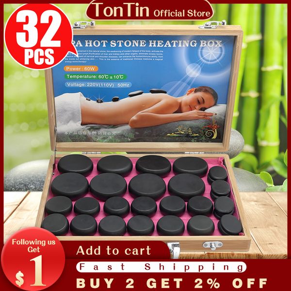 

tontin stone massage set basalt massage stones 220v/110v bamboo heater box ce rohs round stone massager