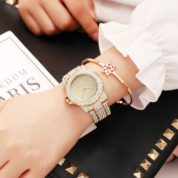 

wristwatches 2021 arrival fashion full rhinestone women quartz watches casual stainless steel relogio feminino montre femme relojes saat, Slivery;brown