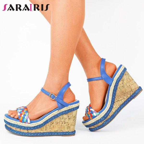 

sandals sarairis mixed color buckle strap platform open toe women rome stylish casual ladies shoes, Black