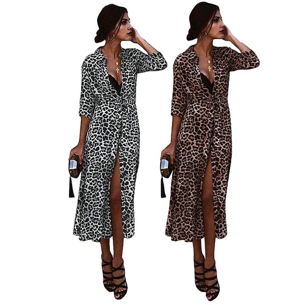 

women dress leopard print dresses women long sleeve midi dress womens dresses, Black;gray