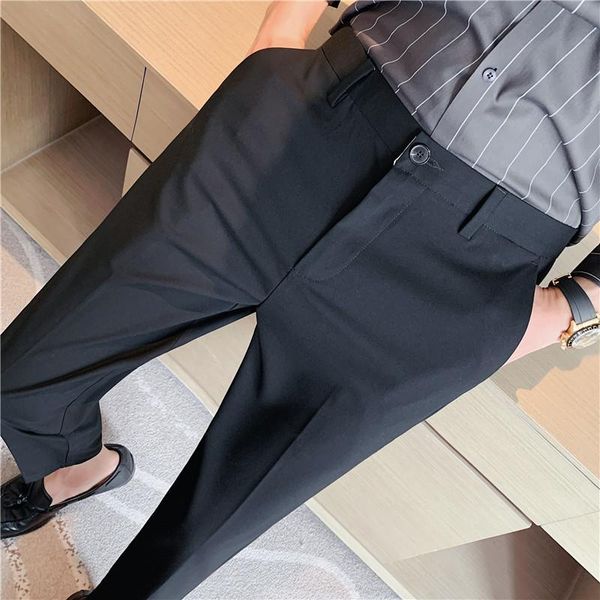 

men's suits & blazers summer thin drape suit pants embroidery ankle length trousers stretch slim casual business office dress black gra, White;black