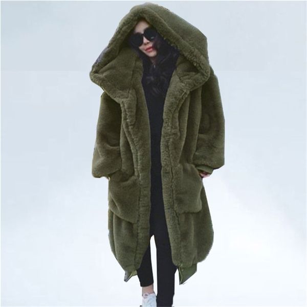 

oversized winter faux fur coat women parka long warm faux fur jacket coats hoodies loose winter coat outwear casaco feminino 211022, Black