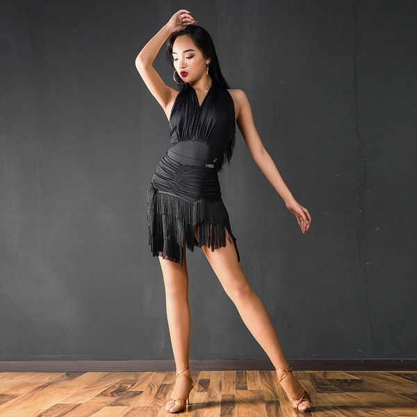 

latin dance dress new style clothes latin dress exercise clothes female senses one-piece shirt a1078, Black;red