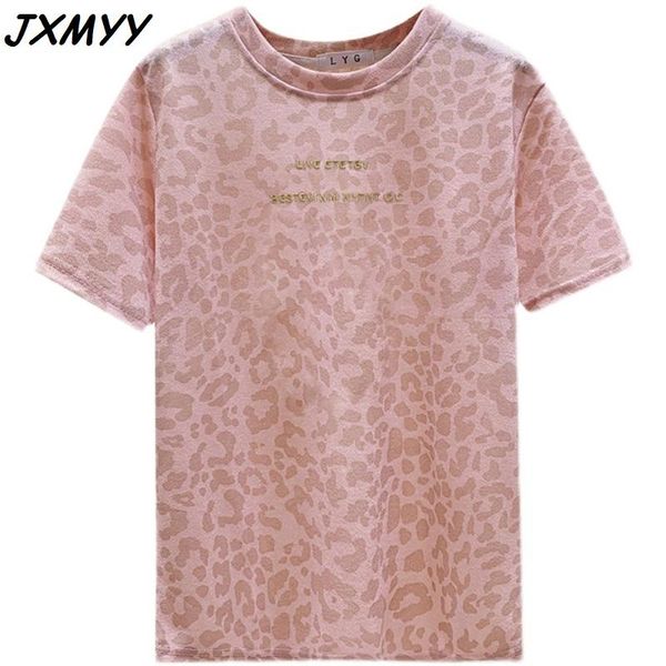 

women's t-shirt 2021 summer loose wild ice silk leopard print fashion elegant embroidery round neck short sleeve women jxmyy, White