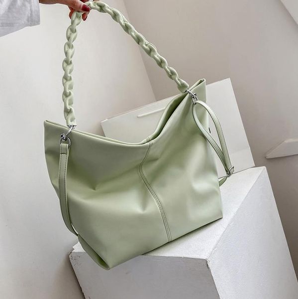 

female totes 2021 simple fashion shoulder bag pu small fresh japanese splicing chain solid color big bags