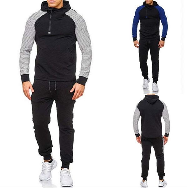 

men's tracksuits 2021 euro size foreign trade striped zipper hooded sweater, sweatpants two-piece suit, Gray