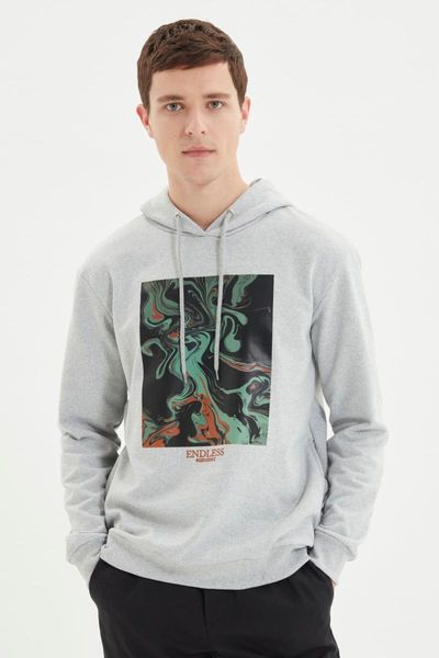 

men's hoodies & sweatshirts trendyol men 's regular fit hooded long sleeve printed tmnaw22sw0975, Black
