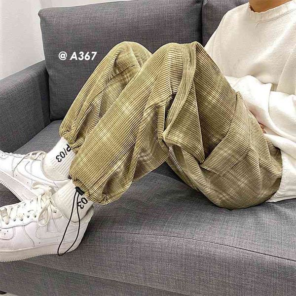 

men's pants cotton corduroy fashion retro casual plaid men streetwear loose hip-hop straight wide-leg mens m-2xl btas, Black