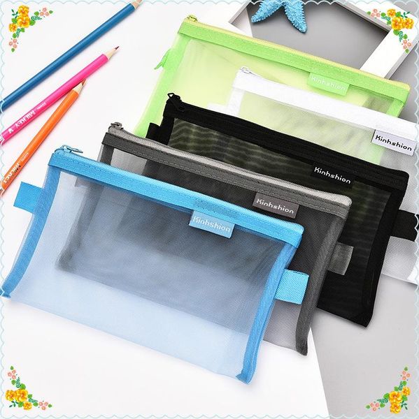

pencil cases simple transparent mesh case office student nylon school supplies pen box astuccio scuola