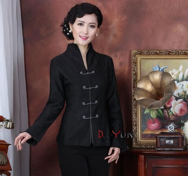 

women's jackets chinese middle-aged and old ladies black long-sleeved style buckle jacket mother daily tang suit spring autumn, Black;brown