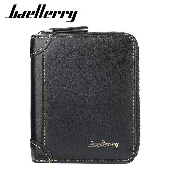 

baellerry short men's korean fashion zipper small vertical multi card pu leather zero wallet, Red;black