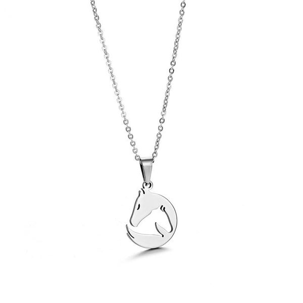 

pendant necklaces creative all-match titanium steel hollow pony necklace cartoon animal simple jewelry, Silver