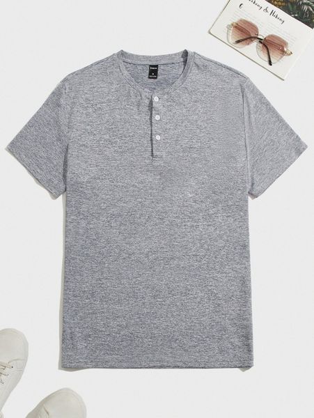 

men half button placket solid tee e2eb#, White;black