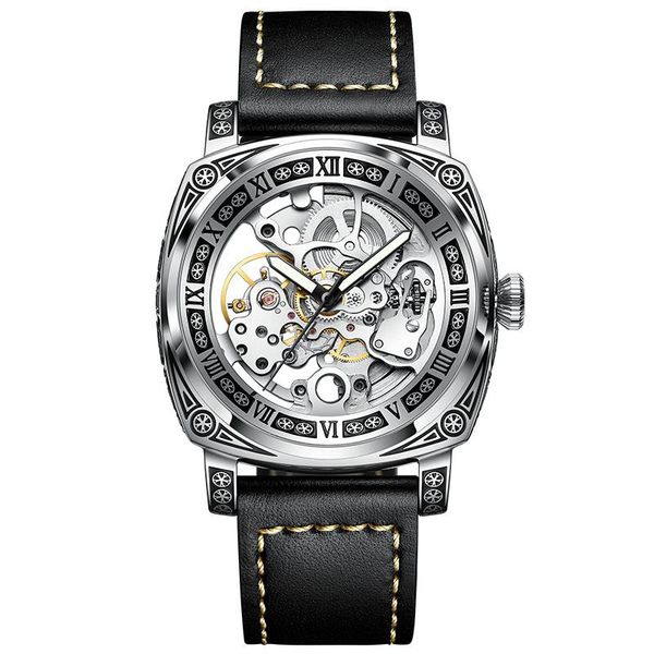 

wristwatches men's large sphere hanical watch, accories brand, fully automatic, personalized hollow, carving fashion, 2021, Slivery;brown