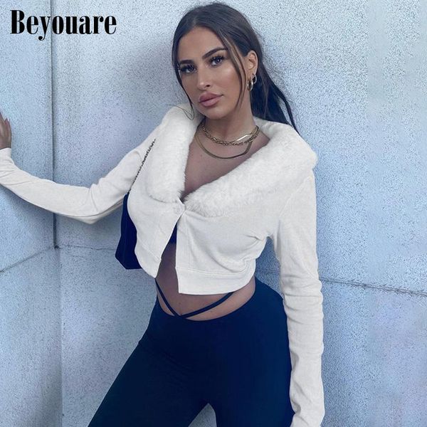 

women's knits & tees beyouare elegant warm knitted sweater button cardigan fluffy v collar long sleeve slim skinny solid open stitch 2, White