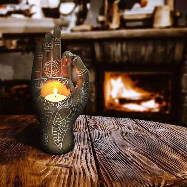 

candle holders household meditation decoration buddha yoga holder resin ornament lotus gesture hand figurines